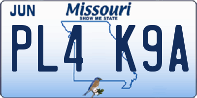 MO license plate PL4K9A