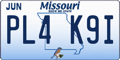 MO license plate PL4K9I