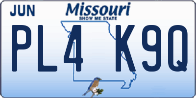 MO license plate PL4K9Q