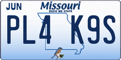 MO license plate PL4K9S