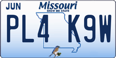 MO license plate PL4K9W