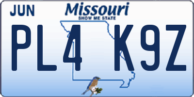 MO license plate PL4K9Z