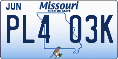 MO license plate PL4O3K