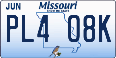 MO license plate PL4O8K