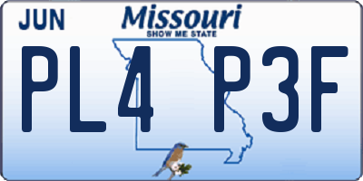 MO license plate PL4P3F