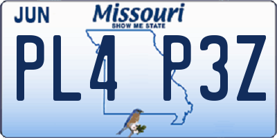 MO license plate PL4P3Z