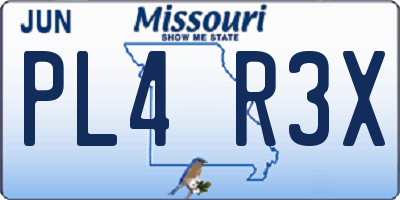 MO license plate PL4R3X