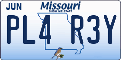 MO license plate PL4R3Y