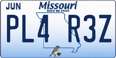 MO license plate PL4R3Z