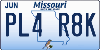 MO license plate PL4R8K