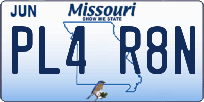 MO license plate PL4R8N