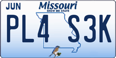 MO license plate PL4S3K