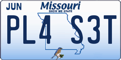 MO license plate PL4S3T
