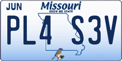 MO license plate PL4S3V
