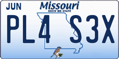 MO license plate PL4S3X