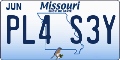 MO license plate PL4S3Y