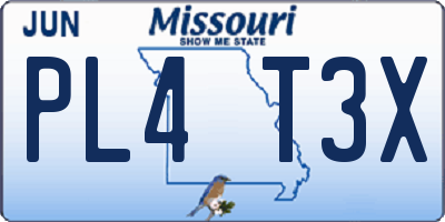 MO license plate PL4T3X