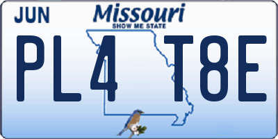 MO license plate PL4T8E