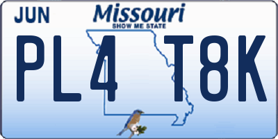 MO license plate PL4T8K