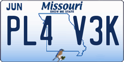 MO license plate PL4V3K