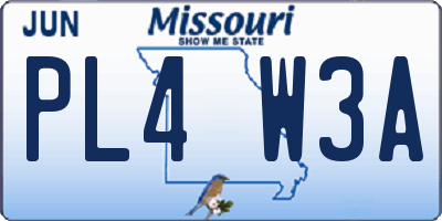MO license plate PL4W3A