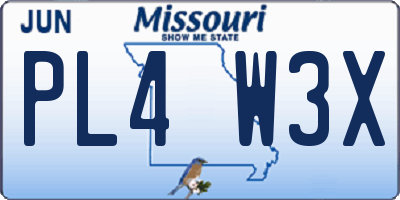 MO license plate PL4W3X