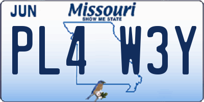 MO license plate PL4W3Y