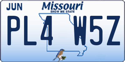 MO license plate PL4W5Z