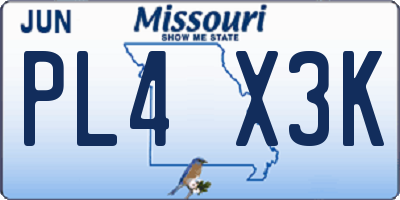MO license plate PL4X3K