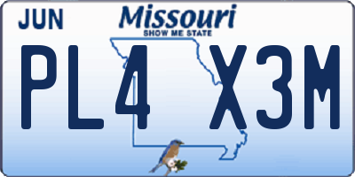 MO license plate PL4X3M