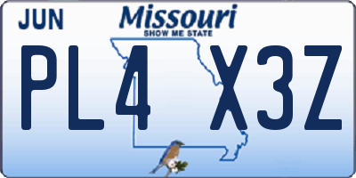 MO license plate PL4X3Z