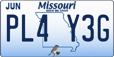 MO license plate PL4Y3G