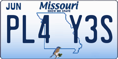 MO license plate PL4Y3S
