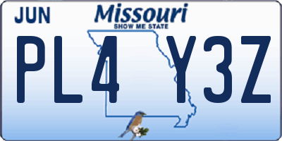 MO license plate PL4Y3Z