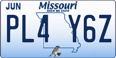 MO license plate PL4Y6Z