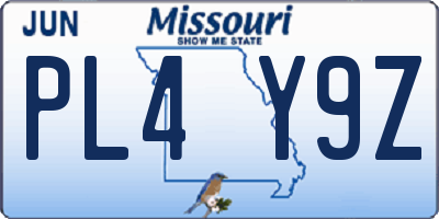MO license plate PL4Y9Z