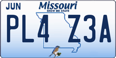 MO license plate PL4Z3A
