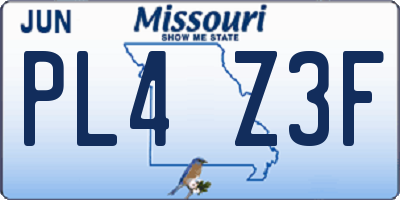 MO license plate PL4Z3F