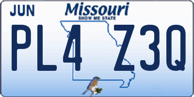 MO license plate PL4Z3Q