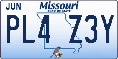 MO license plate PL4Z3Y