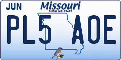 MO license plate PL5A0E
