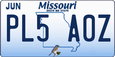 MO license plate PL5A0Z