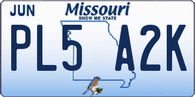 MO license plate PL5A2K