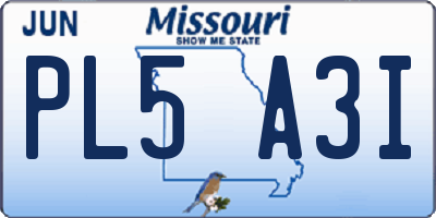 MO license plate PL5A3I