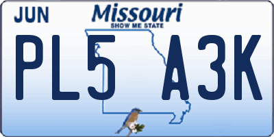 MO license plate PL5A3K