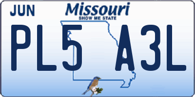 MO license plate PL5A3L