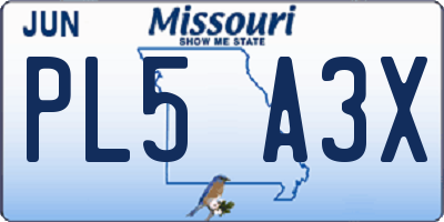 MO license plate PL5A3X