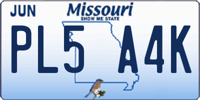 MO license plate PL5A4K