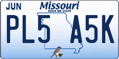 MO license plate PL5A5K