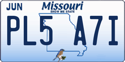 MO license plate PL5A7I